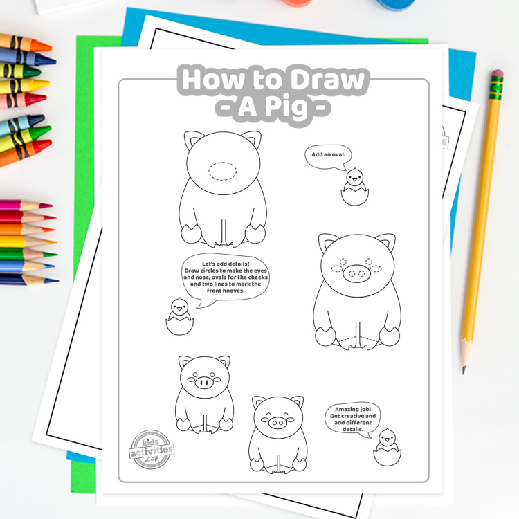 How to Draw a pig Tutorial from Kids Activities Blog - Play Ideas - page of instructions for how to draw a pig