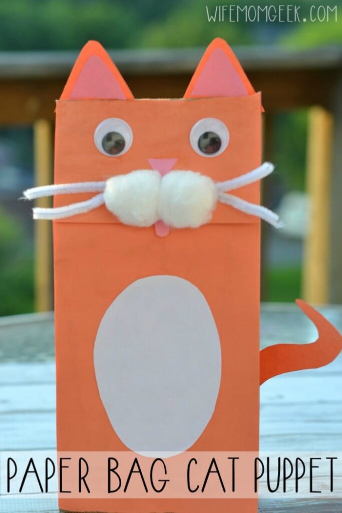 Make a paper puppet like this cat from Glue Sticks and Gum drops